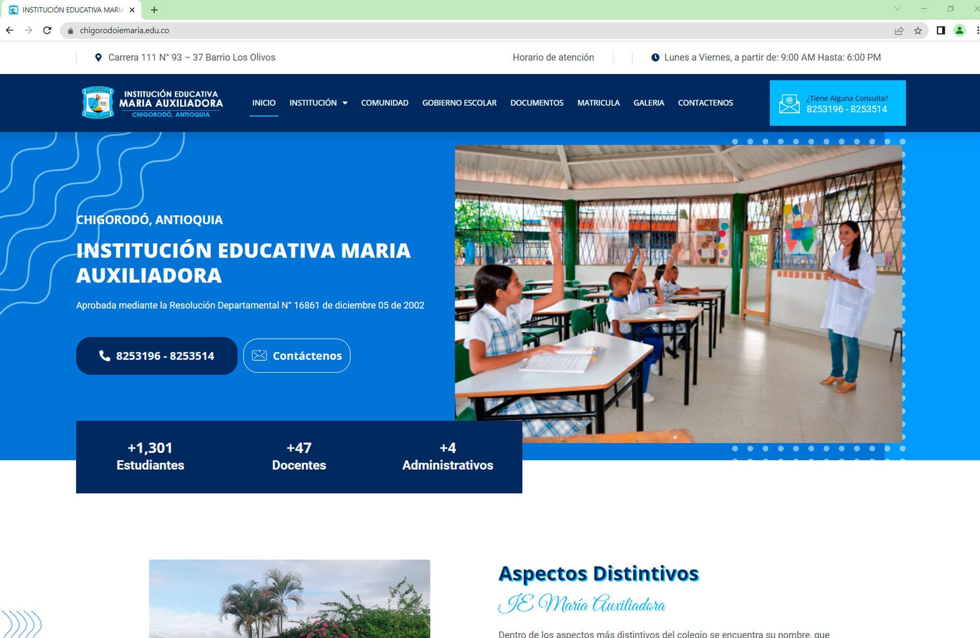 Diseño web IE María Auxiliadora - Chigorodó, Antioquia