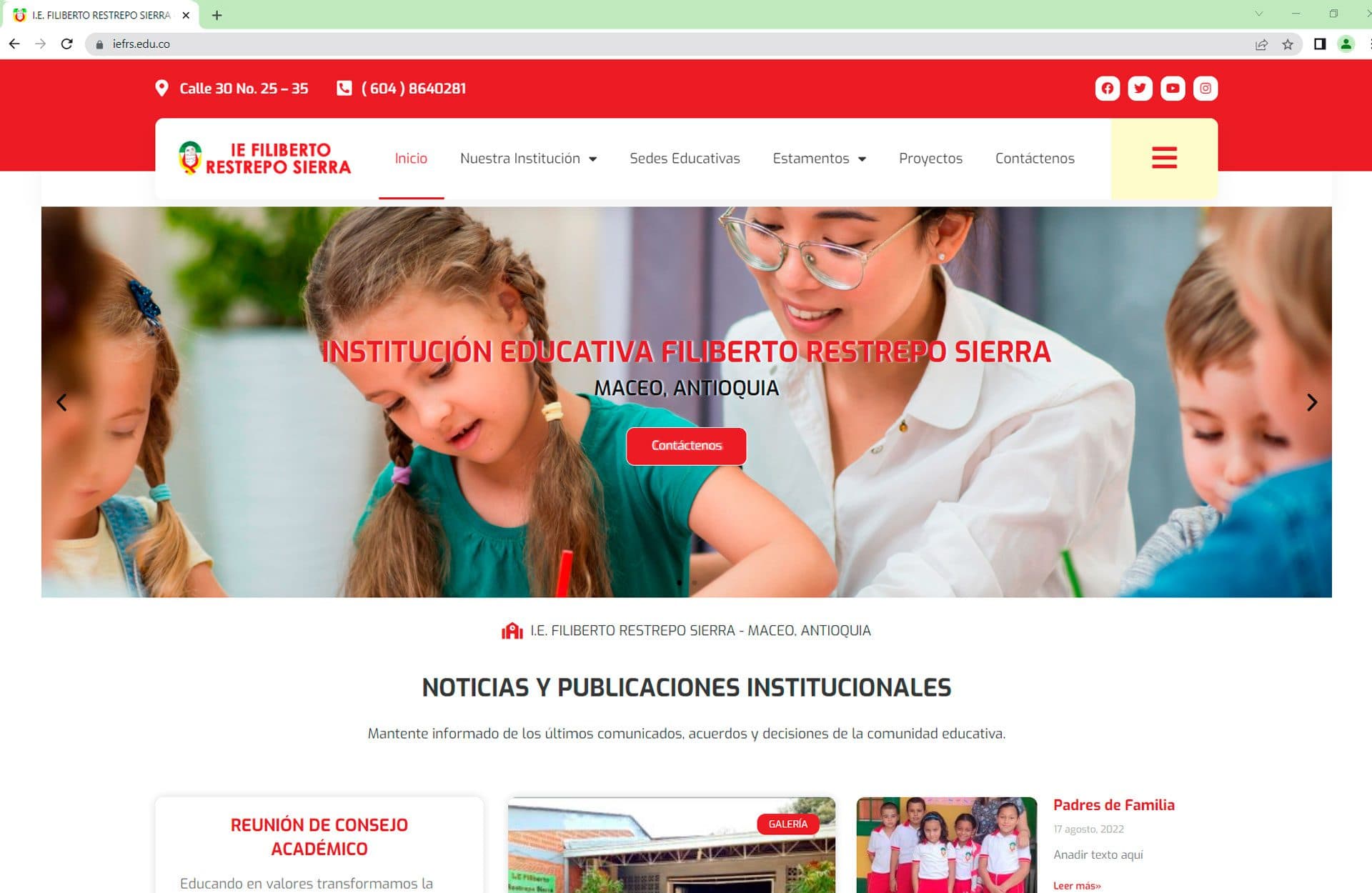 Diseño web I.E. Filiberto Restrepo Sierra - Maceo, Antioquia